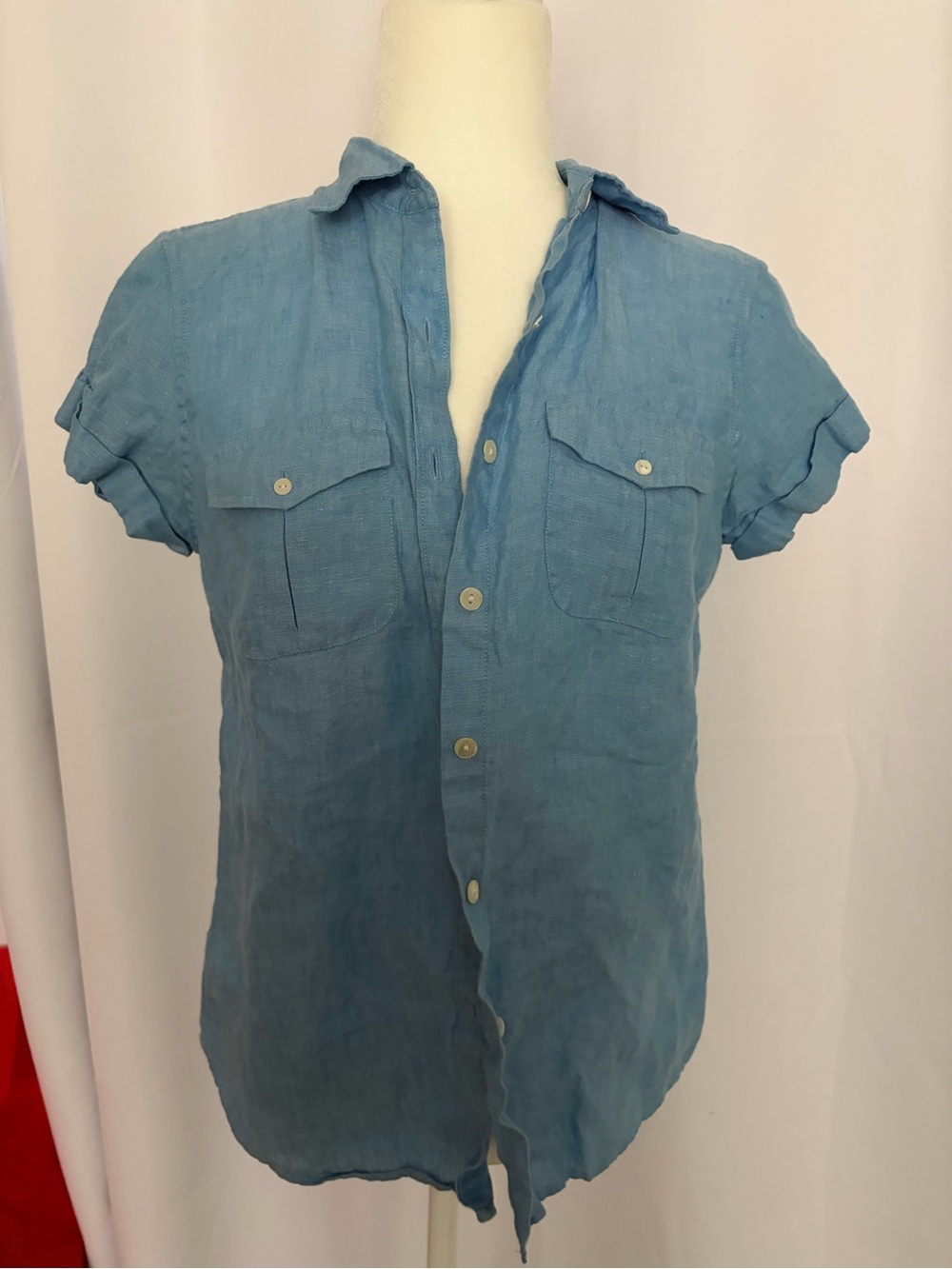 L.L. Bean Women's Short-Sleeve Button-Down Shirt in Light Blue